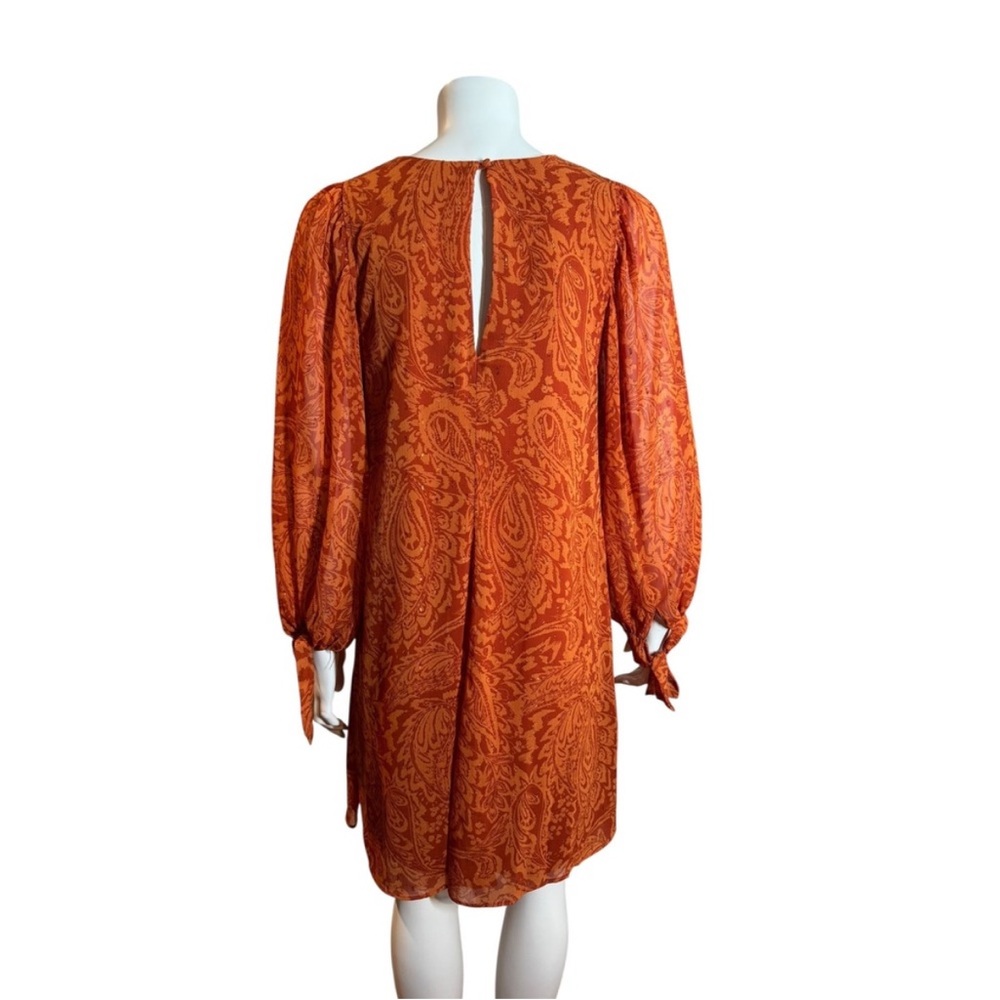 Calvin Klein Orange Metallic Paisley
Long Sleeve Dress Flowy Tie Cuff Size 8 - Picture 4 of 5